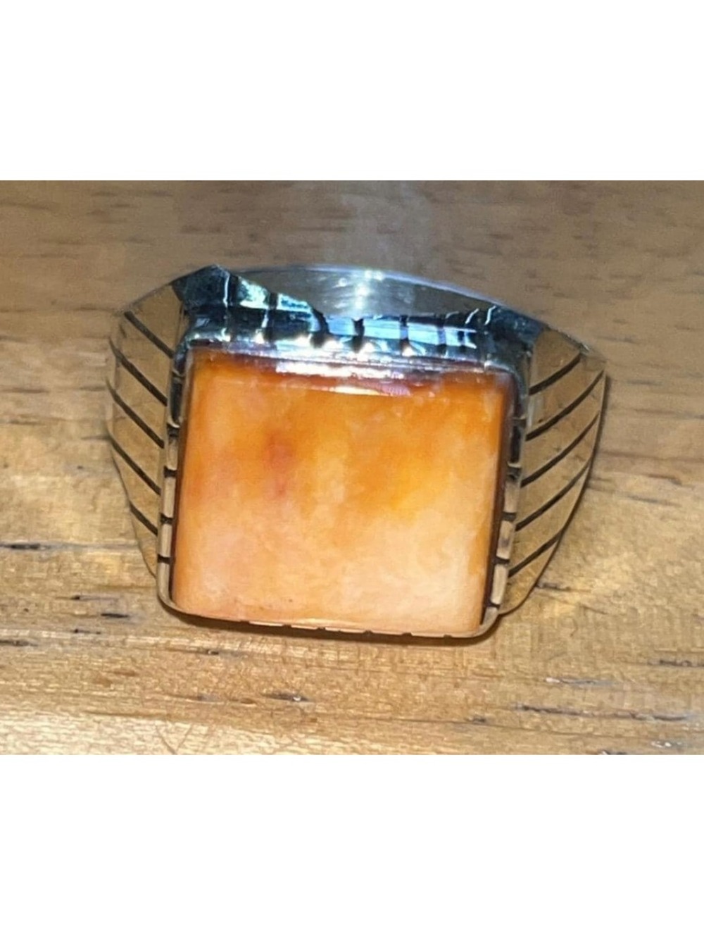 Navajo cluster spiny oyster stone sterling silver inlay ring size 11.5 -Trevor